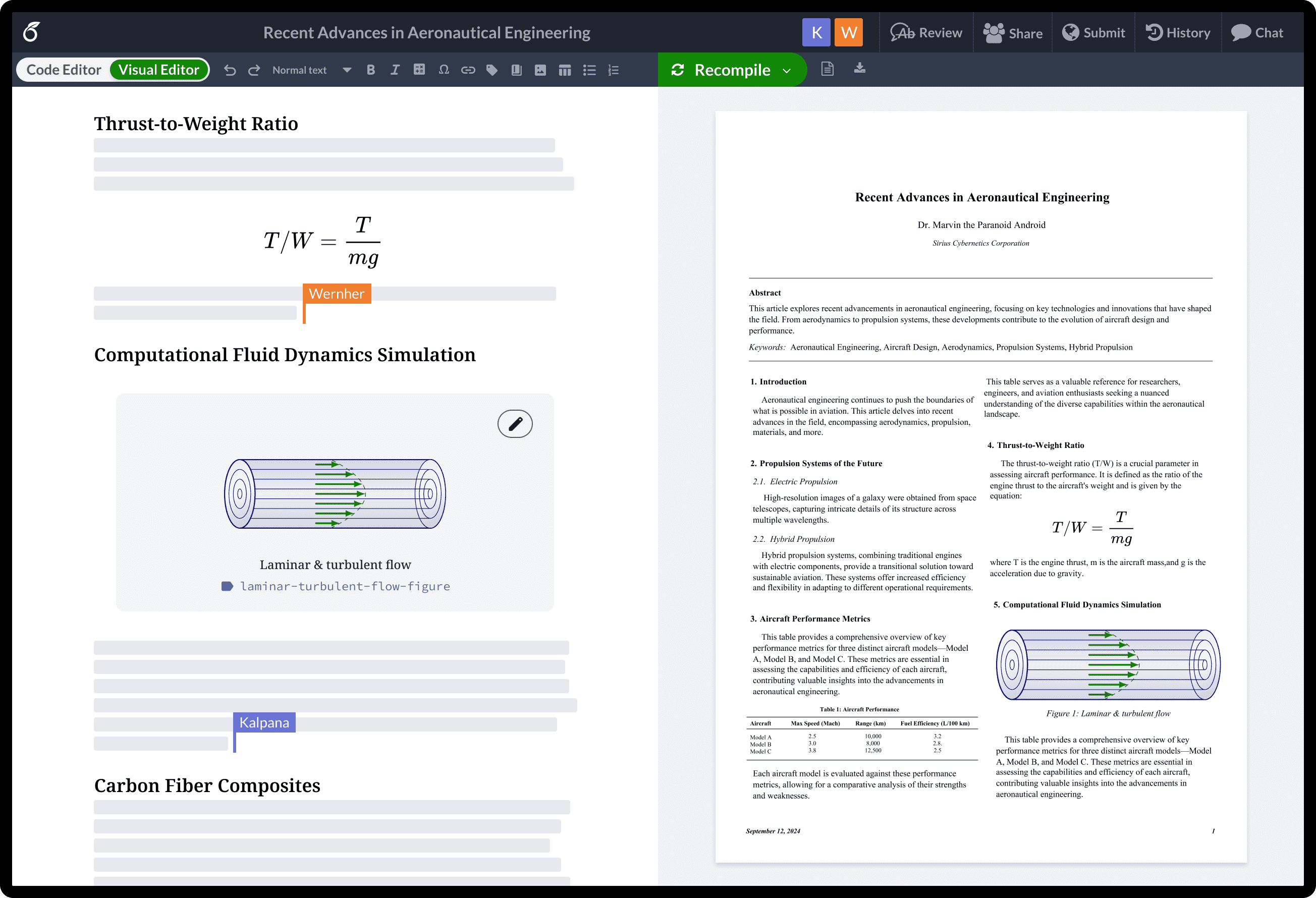 An example paper about aeronautical engineering written in Overleaf's Visual Editor